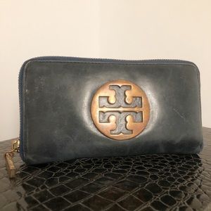 Navy blue Tory Burch long zip wallet